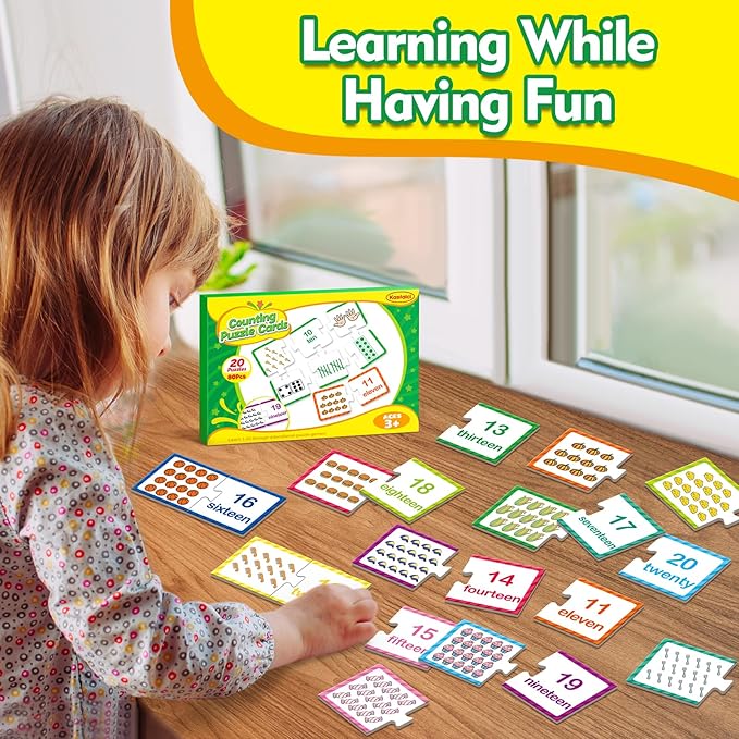 Kasfalci Number Puzzle Flash Cards, 80 PCS Counting Math Flashcards for Kids Toddler, Matching Games, Preschool Kindergarten Activities Classroom Must Haves, Educational Toys