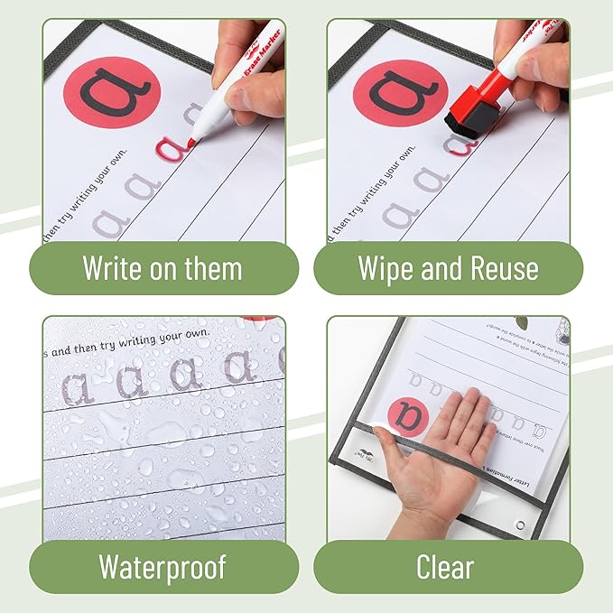 Mr. Pen- Reusable Dry Erase Pocket Sleeves, 10" x 14", 6 Pack, Colorful, Clear Plastic Paper Sleeves, Ticket Holders, Clear Plastic Sheet Protectors, Teacher, School, Classroom Supplies