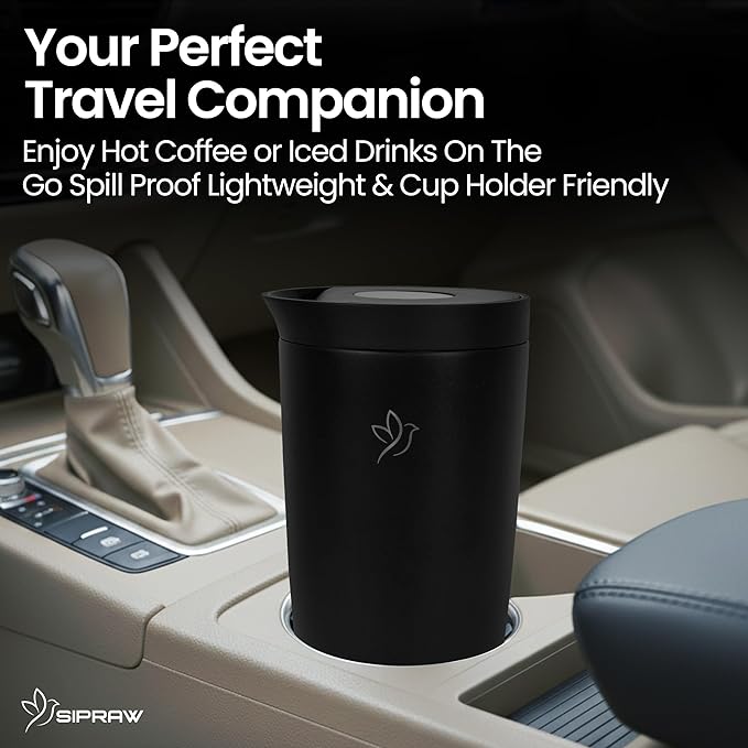 12oz Travel Coffee Mug Tumbler Insulated Stainless Steel Coffee Cup with Leakproof Lid for Hot and Cold Drinks BPA Free Reusable Mug Dishwasher Safe Cup Holder Friendly, Black
