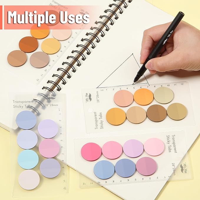 Mr. Pen- Round Transparent Sticky Notes, 1.1” Diameter, 28 Pads, 1120 Sheets, Colorful, Water-Resistant See-Through Sticky Notes Bulk & Fineliner, Smooth Writing, Note Tabs for Bible Journaling