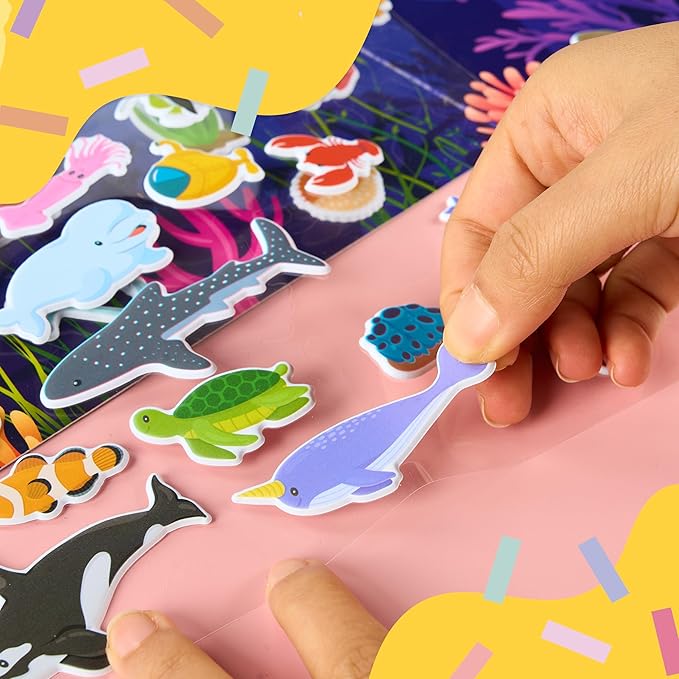 JOYIN Ocean Animals Reusable Sticker Book for Toddlers, 3D Sticker Book for Kids 3 4 5, Travel Essentials, Airplane Activity Toys, Crafts Gifts, Birthday Gifts