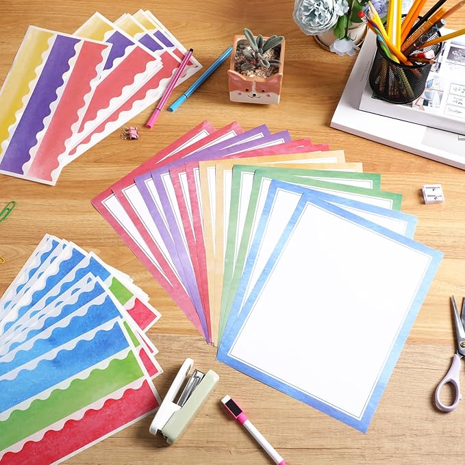 90 Pcs Science Fair Board Supplies Include 72 Trim Scalloped Bulletin Borders 18 Presentation Board Subtitles for Classroom Office Display(Watercolors)
