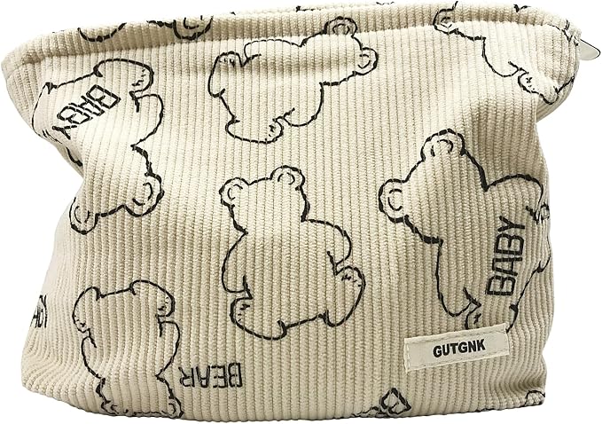 GUTGNK Women's Cosmetic Bag, Cute Bear Travel Cosmetic Bag Small Cosmetic Bag Skin Care Cosmetic Change and Wash Convenient Handbag Zipper Storage Bag