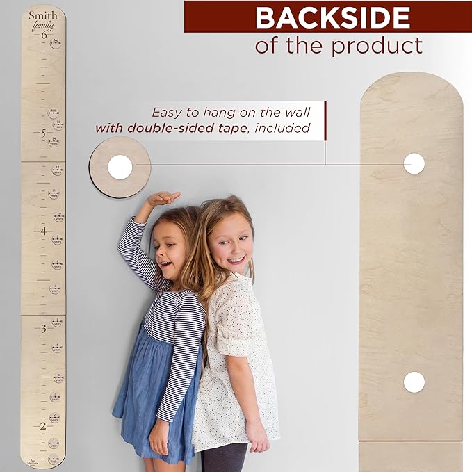 Custom Growth Chart with Height Markers - 6ft Large Wall Ruler Wood Wall Hanging Decor for Baby Boys and Girls, Large Wooden Family Measuring Board, Kids Measurement Growth Chart for Children
