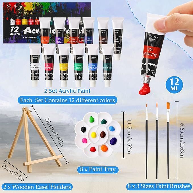 Cholemy 36 Pcs Paint and Sip Kit for Adults 8''x10'' Pre Drawn Canvas for Painting DIY Afro Acrylic Painting Kit Wood Easel Brushes Date Night Bulk for Father's Day Party Gifts(Hawaii)
