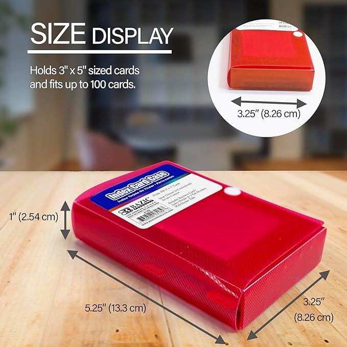 BAZIC PRODUCTS Index Card Case with 5 Tab Dividers – Durable Plastic 3"x5" Flash Card Organizer and Storage Holder, 100-Card Capacity, Ideal for School, Office, and Study Use, 6-Pack