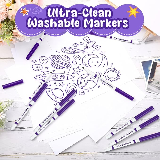 18 Pcs Line Washable Markers Bulk Purple Fine Tip Markers Set Coloring Thin Tip Drawing Washable Pen for Kids Toddler Teacher Art School Classroom Back to School Gender Reveal Party Supplies,Ages 6+