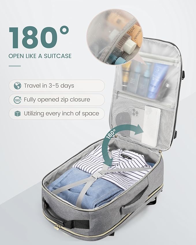LOVEVOOK 40L Travel Backpack Flight Approved Carry on Backpack,3 Packing Cubes,Waterproof Personal Item Travel Bag,TSA Carry on Luggage Suitcase Travel Essentials,Gifts for Women & Men,fits 17" Laptop