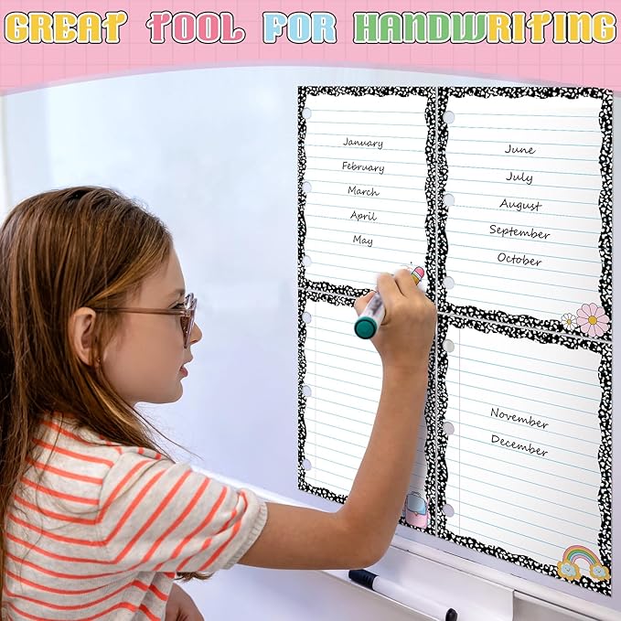 Redbaker 4 Pcs 10.5"x8" Composition Notebook Magnetic Paper Erasable & Writable Handwriting Lined Paper for Classroom School Whiteboard Blackboard Office Teacher Must Have Homeschool Teaching Supplies