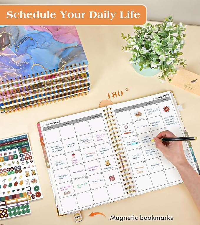 Academic Planner 2026-2027, Hardcover Weekly and Monthly Calendar Planner from July 2026 - June 2027, 8.5" x 11" A4 Large Daily Agenda with Tabs, College School Organizer for Student Teacher, Ivory Wild Flowers