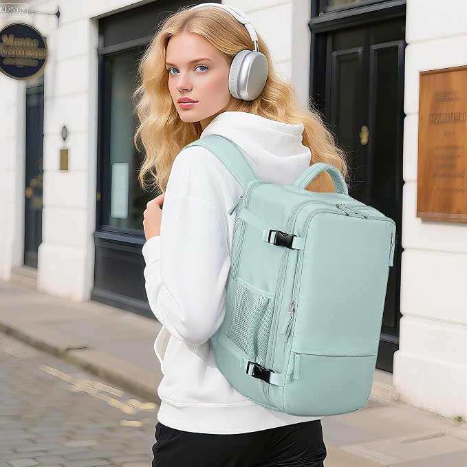 Beraliy Travel Backpack for Women, TSA Carry On Backpack Airline Approved | 16 Inch Laptop Waterproof Hiking Backpack, Casual Outdoor Daypack Bag for College Weenkender Business, Mint Green