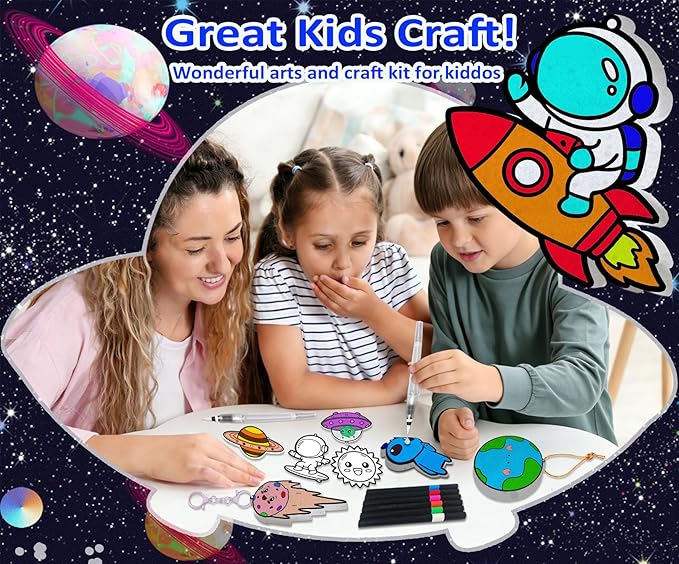 mom&myaboys 3D Aqua Puff Art Kit for Kids - Mess-Free Magic Water Painting Craft, DIY Color & Inflate Animals Activity, Creative Travel Gift for Girls & Boys Ages 4-10 (Outer Space)