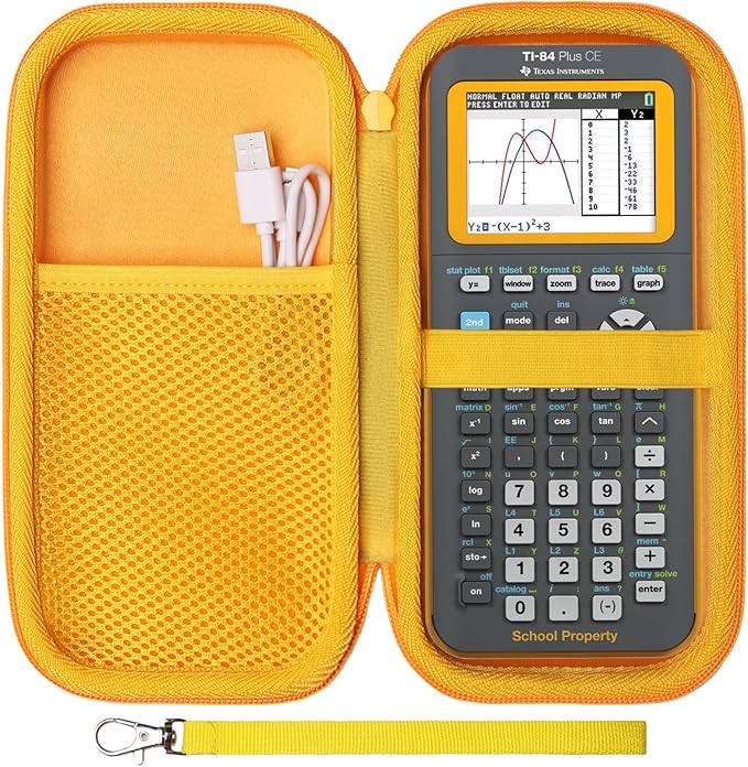 Case for Texas Instruments TI-84 Plus CE/TI-84 Evo/TI 84 Plus/TI-Nspire CX II CAS/TI-Nspire CX II Graphing Calculator, Mesh Pocket for Charging Cables, Pens and Rule(Gray+Yellow)