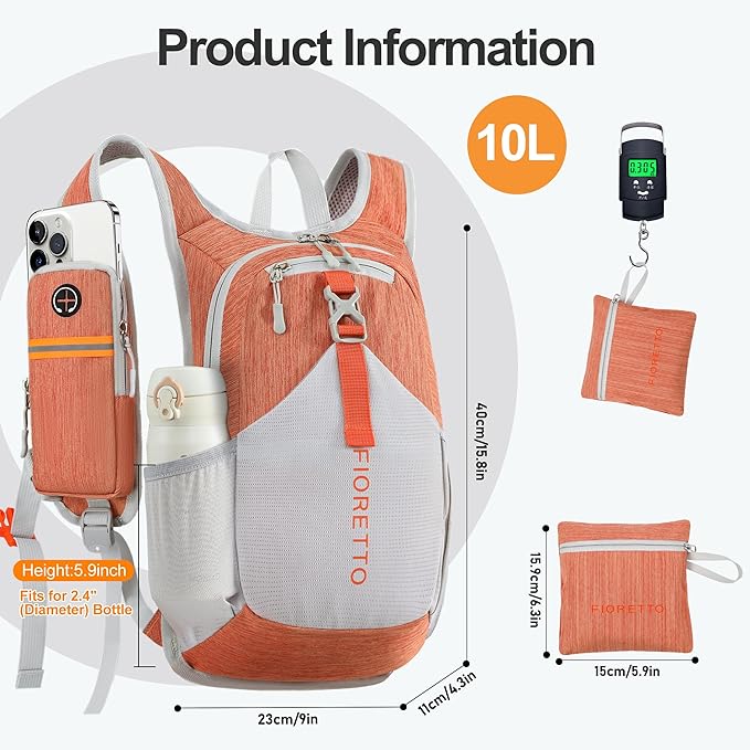 FIORETTO 10L/15L/20L Hiking Backpack for Women Men Mini Packable Backpack Lightweight Small Daypack for Travel Camping