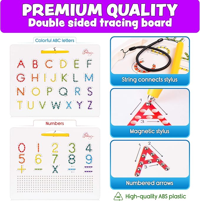 Magnetic Alphabet Tracing Board - double sided letters & numbers Magnetic Tracing Board, ABC magnets learn to write with magnetic pen, STEM toy letters learning, handwriting games, writing montessori
