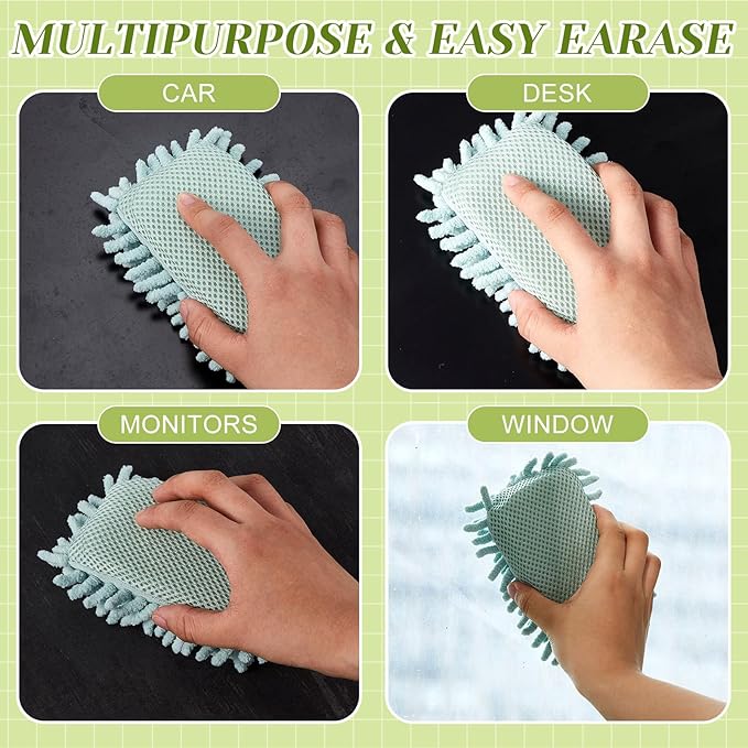Zonon 4 Pieces Dry Erase Eraser Microfiber Shag Washable Whiteboard Eraser for Markers, Chalk, Home and Office (Pink,Green,Gray)