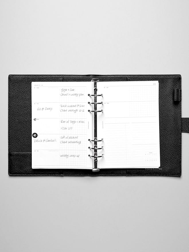 Cloth & Paper 2026 Dated Weekly Planner Inserts - Monday Start | Personal Size 3.75 x 6.75 Inches | 6 Ring Planner Refill Vertical Weekly Layout, 214 Dated Pages | Minimal Agenda Refill