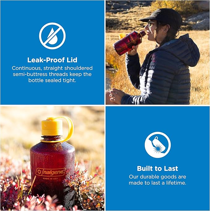 Nalgene 32 oz Narrow Mouth Water Bottle | BPA-Free, Durable & Leak Proof, Lightweight Bottle for Hiking, Gym & Travel, Laker