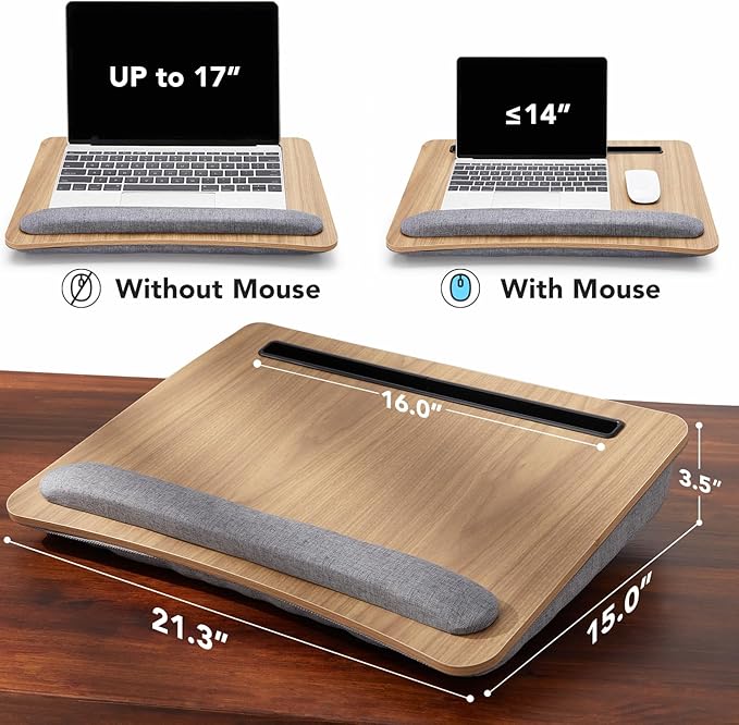 HUANUO Laptop Lap Desk - Portable Lap Desk with Pillow Cushion, Fits up to 17 inch Laptop, with Anti-Slip Strip & Storage Function for Home Office Students Use as Computer Laptop Stand, Book Tablet