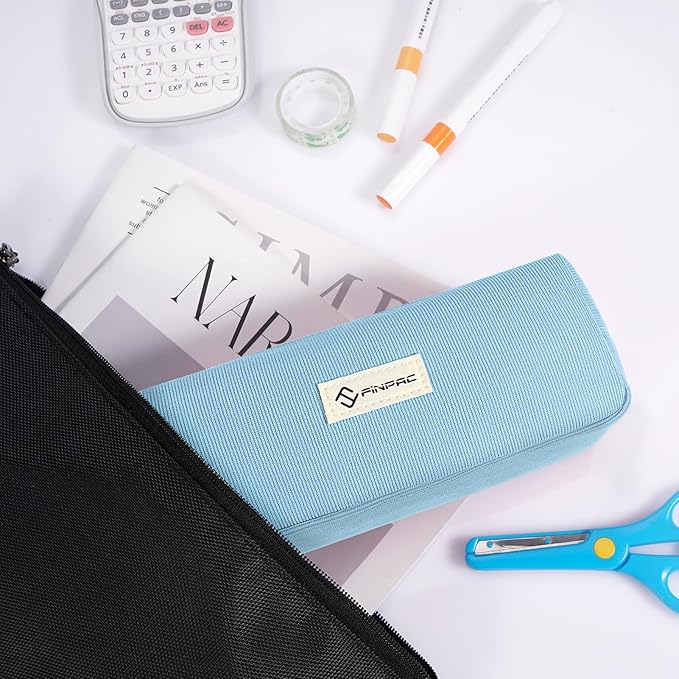 FINPAC Pencil Case, Corduroy Aesthetic Makeup Bag, Cute Kawaii Pen Bag Pouch Holder Box Organize for Study, Office, or Travel (Ocean Blue)