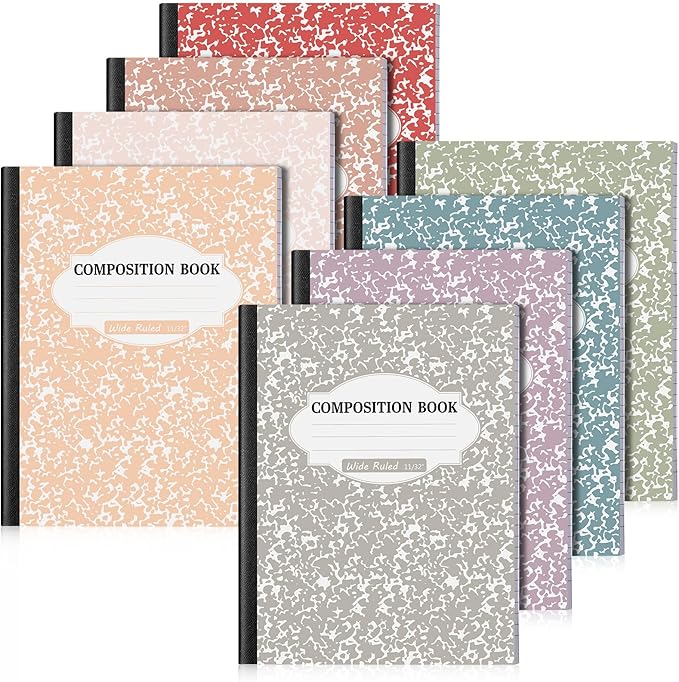 Colarr 8 Pack Composition Notebook 9.75 x 7.5 Inch Wide Ruled Marble Paper Composition Books Assorted Fun Colors Office School Notebook, Hard Cover, Sturdy Sewn Binding (Vintage Color)