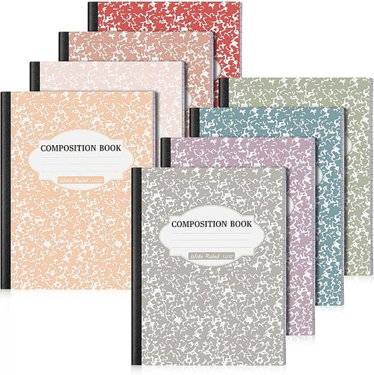 Colarr 8 Pack Composition Notebook 9.75 x 7.5 Inch Wide Ruled Marble Paper Composition Books Assorted Fun Colors Office School Notebook, Hard Cover, Sturdy Sewn Binding (Vintage Color)