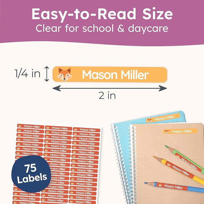 Personalized Kids Name Labels for Pencils Color Mix [75pcs] - Waterproof Name Stickers for School & Daycare - Pencil Custom Name Stickers - Children Name Stick On Labels for Pens (2.0”x0.3”)