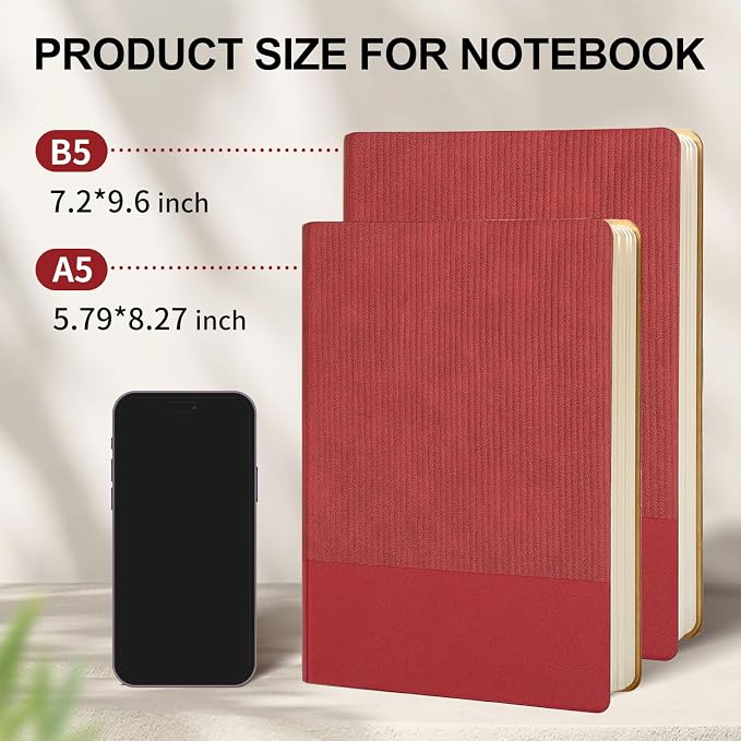 Lined Journal Notebook for Work College Ruled Note Book 5.79"x8.27" A5 PU Leather Daily Journaling 216 Pages for Women Men Writing Home School Supplies Business (Red)