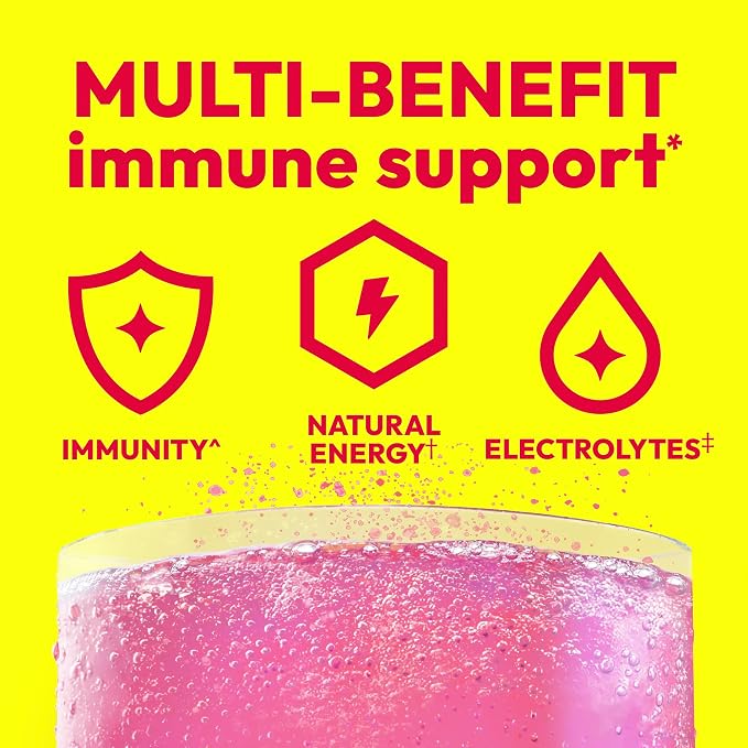 Emergen-C 1000mg Vitamin C Immune Support Powder Raspberry 30CT includes Zinc, Manganese, 7 B Vitamins and Electrolytes for Back to School Essentials