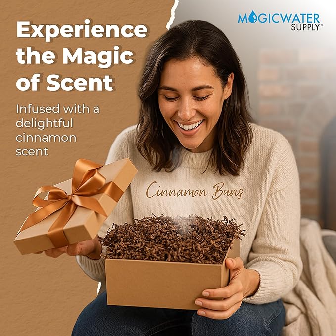 MagicWater Scented Crinkle Cut Paper - 2 oz - Cinnamon Buns - Perfect for Shredded Paper Filler, Basket Filler, Gift Boxes, Bridesmaid Gifts, Christmas Stuffers & More – For All Occasions