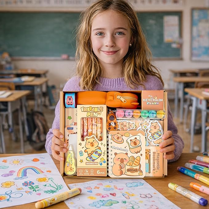 Cute Capybara Stationery Gift Set for Kids,30 Piece Animal Theme School Supplies Kit with Pencil Case,Notebook & Stickers,Practical and Fun for Birthday,Easter& Festivals Gift Girls Boys