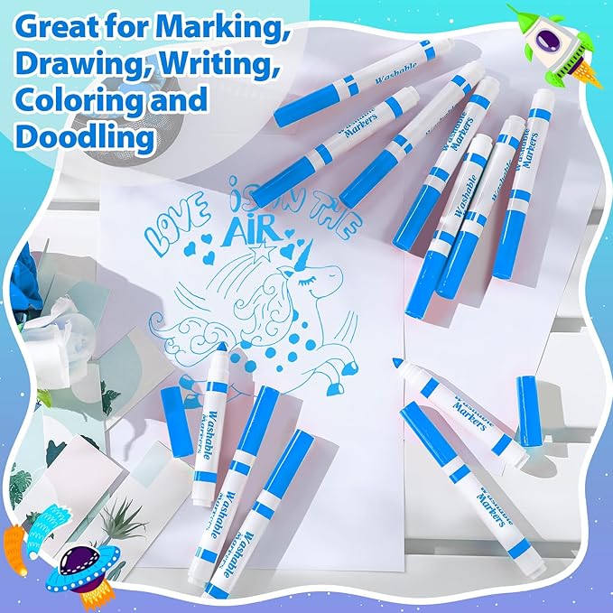 24 Pcs Washable Markers Bulk Broad Line Markers Coloring Conical Tip Large pens for Kids art projects, Teachers, Students, Toddlers, Party Favors, Classrooms, Donations(Sky Blue)
