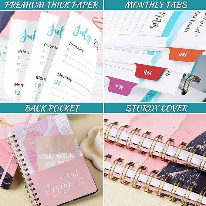 2027 Planner - 2027 Weekly and Monthly Planner Calendar, January 2027 - December 2027, 6.3" x 8.4", Back Pocket + Thick Paper + Twin-Wire Binding - Pink Moon