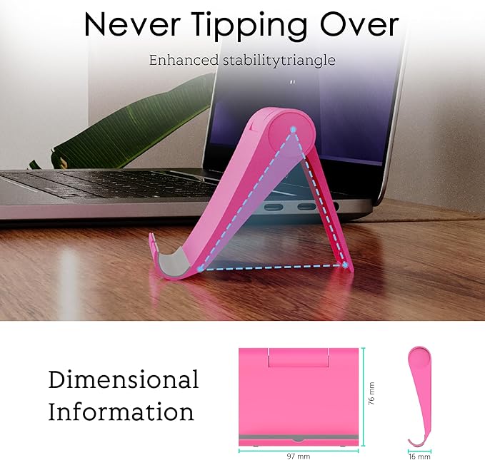Cell Phone Stand for Desk, Foldable and Adjustable Multi-Angle Holder Dock, Universal Compatibility for Most Phone and Tablet, Portable and Sturdy Design for Office and Home (Pink)