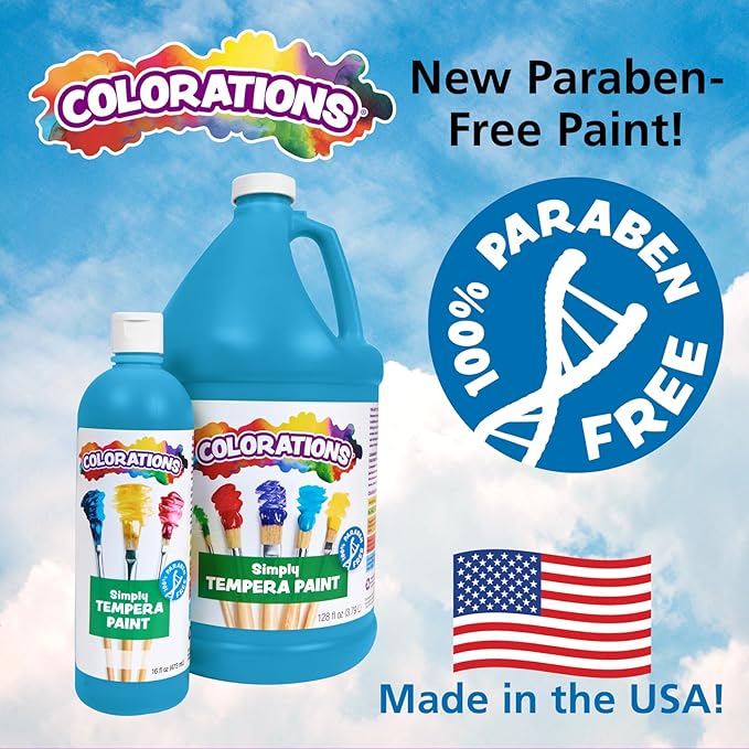 Colorations Paraben-Free Washable Tempera Paint for Kids - Turquoise, 16 Ounce Bottle, Non-Toxic and Made in The USA