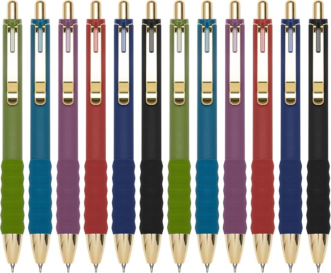 Linbsunne Gel Pens Black Ink Pen 0.5mm Fine Point, Vintage-12 pcs | Smooth Writing, Retractable Pens with Soft Grip, Office School Supplies for Nurses Teachers, Quick Dry