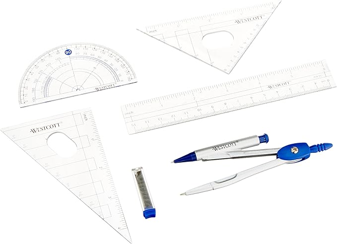 Westcott Six Piece Geometry Tool Kit with Pouch, Assorted Colors, (14564)