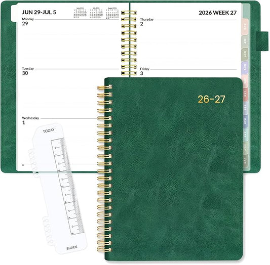 SUNEE 2026-2027 Weekly & Monthly Planner 6.4"x8.5" - 12 Month (July 2026 - June 2027), Vegan Leather Cover Planner Academic Year Calendar, Pocket, Notes, Monthly Tab, Deep Green
