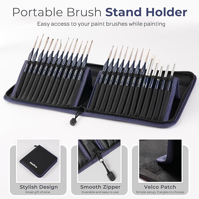 Nicpro Professional Miniature Painting Kit - 25PCS Miniature Paint Brushes Drybrush with Magnetic Painting Handle, Model Paint Brushes for Miniatures, Model, Craft, Acrylic Painting, with Nylon Bag