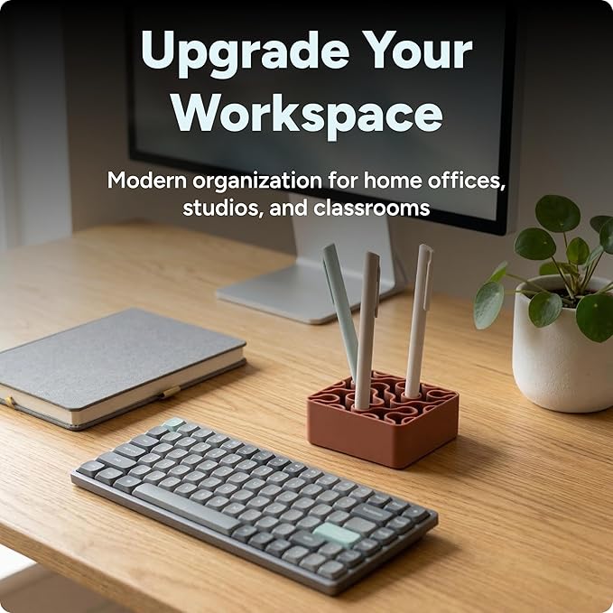 Modern Desk Pen & Pencil Holder Organizer | Unique Squiggle Design, Matte Finish, Non-Slip Rubber Feet | Stylish Office Desk Accessory & Storage for Home, Work, Classroom (Matte Terracotta)