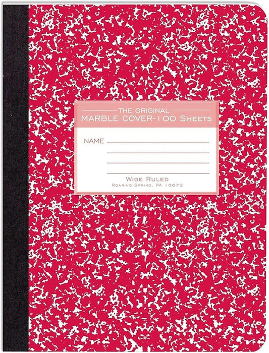 ROARING SPRING Hard Cover Composition Notebook, Assorted Colors Marble Comp Book, 9.75″ x 7.5″, Wide-Ruled with Margin, 100 Sheets (200 Pages), Made in USA