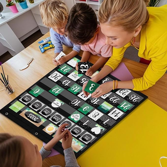 119 Pcs Classroom Calendar Pocket Chart Black Monthly Bulletin Board Set Seasons Festival Weather Farmhouse Calendar Set for Classroom Decoration Back to School Supplies(Scandi Mountains)