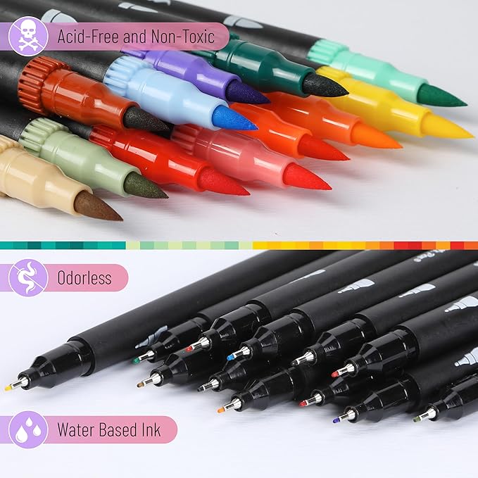 Mr. Pen- Dual Tip Brush Pens, 12 pcs, Muted Colors, Fine & Brush Tip Markers for Adult Coloring Markers for Adults