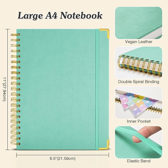 Bullet Dotted Journal Notebook, 300 Pages Leather Notebooks with Contens