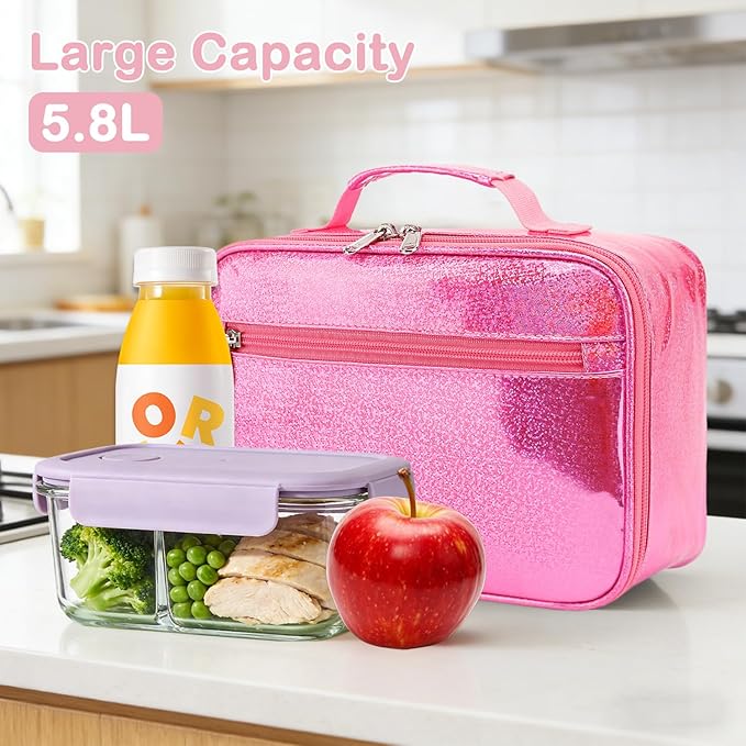 FlowFly Kids Lunch box Insulated Soft Bag Mini Cooler Back to School Thermal Meal Tote Kit for Girls, Boys,Pink
