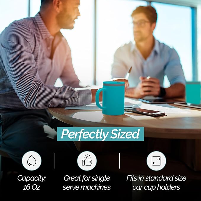 Copco Iconic 16oz Double Wall Insulated Desk Mug with Lid and Handle, Set of 2, BPA-Free Reusable Plastic, Spill-Resistant, Microwave & Dishwasher Safe, Wide Mouth (Aqua/Mint)