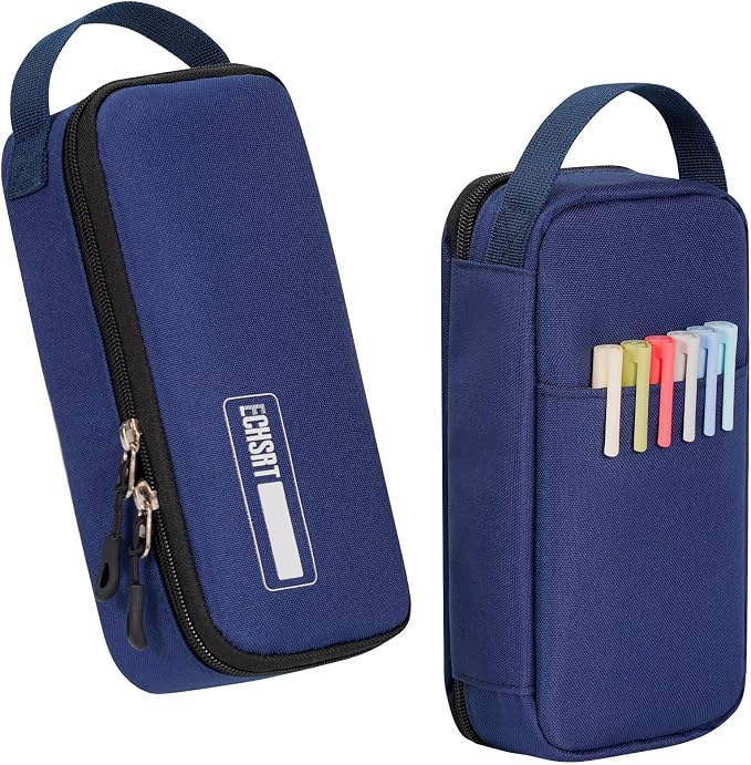 ECHSRT Large Capacity Pencil Case with Hidden Pocket, 1200D Oxford Fabric Zipper Pencil Pouch with Handle, Multi-Pocket Stationery Organizer for Office, College, Travel and Daily Carry, Blue