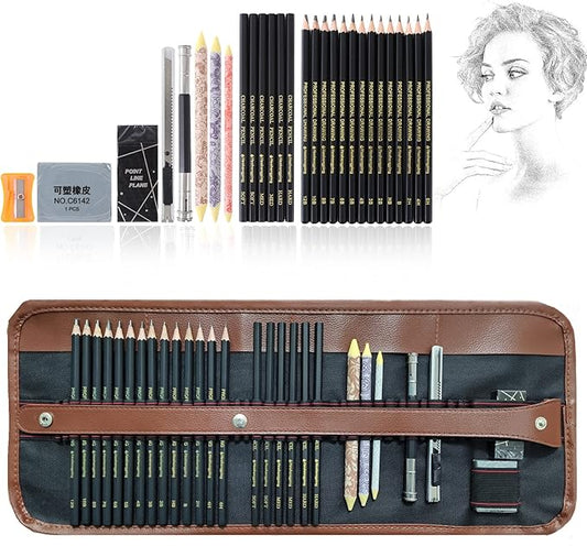 Heshengping Drawing Pencils Sketch Pencil Art Supplies Set for Adults beginners Professional Sketching Art Graphite Charcoal Blending Stump Pencils kit