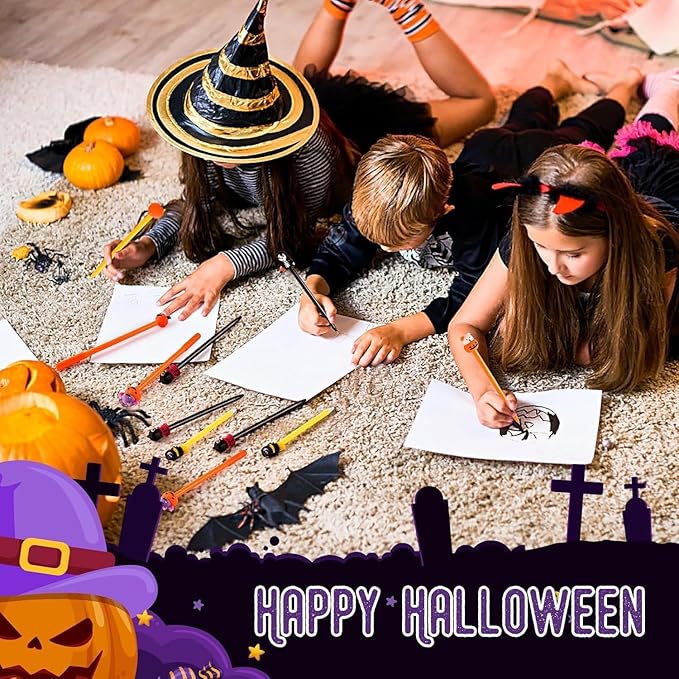 SANNIX 50 Pieces Halloween Pens, Fun Cartoon Pumpkin Ghost Skull Bat Gel Ink RollerBall Pens for Kids Gift School Class Birthday Party Supplies Halloween Party Favors
