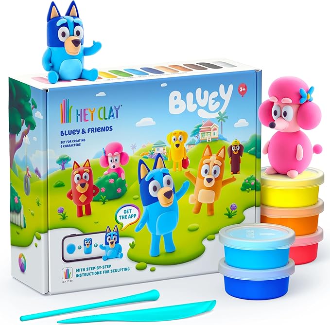 HEY CLAY Bluey & Friends - Air-Drying Clay for Kids - Arts and Crafts Creative Modeling Clay Kit Children Ages 4-8 (Full Set (6 Characters))